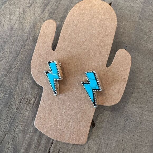 Turquoise Lightning Bolt Earrings - Picture 2 of 2